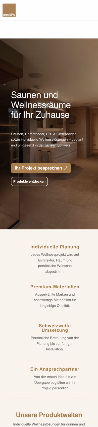 creaSPA – Mobile-Ansicht